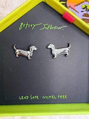 Betsey Johnson Skeleton Dachshund Dog Stud Earrings Halloween NWT